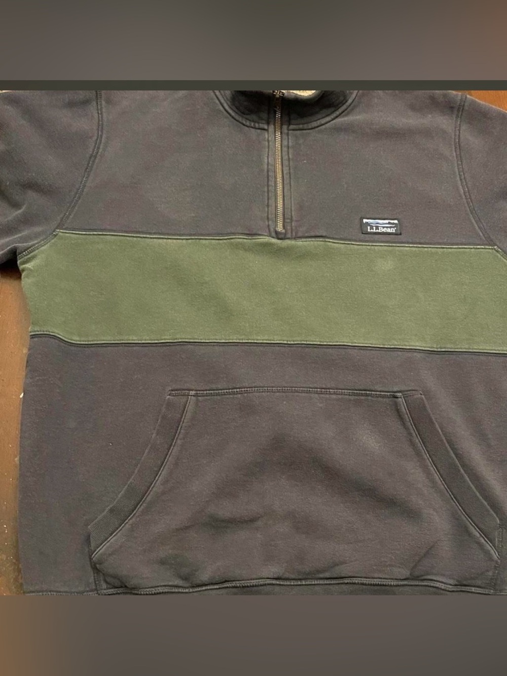 L.L.Bean Sherpa Lined Quarter Zip Sweatshirt Mens Large Pullover Fleece Navy Gre